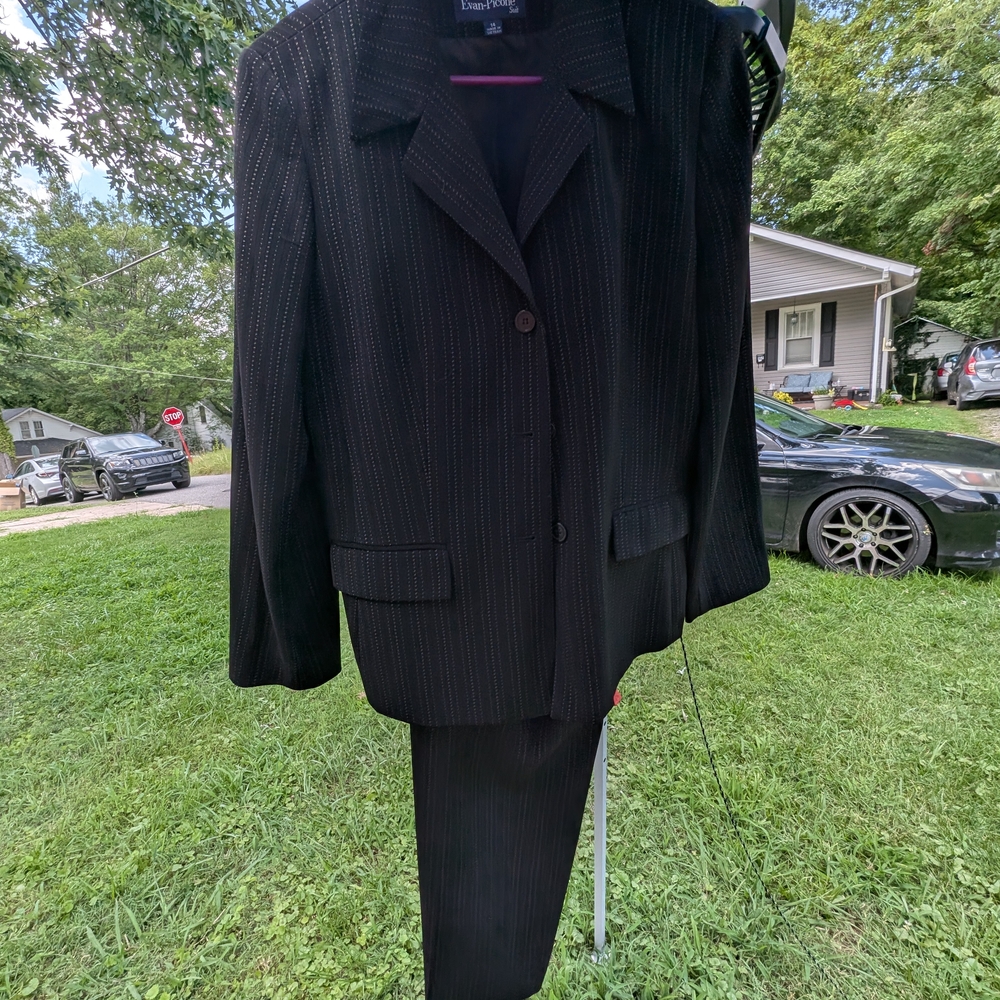 Evan Picone Black Pinstripe Suit